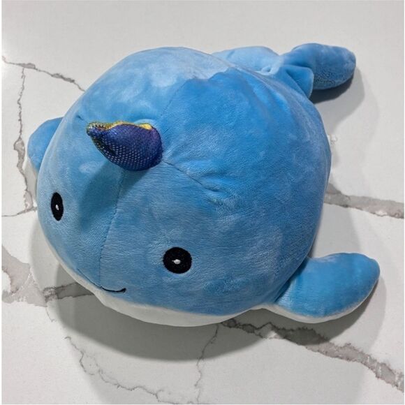 KELLYTOY | 12" Blue Narwhal Plush Squishy Stuffed Animal Toy Ocean Whale Fish - Picture 1 of 8